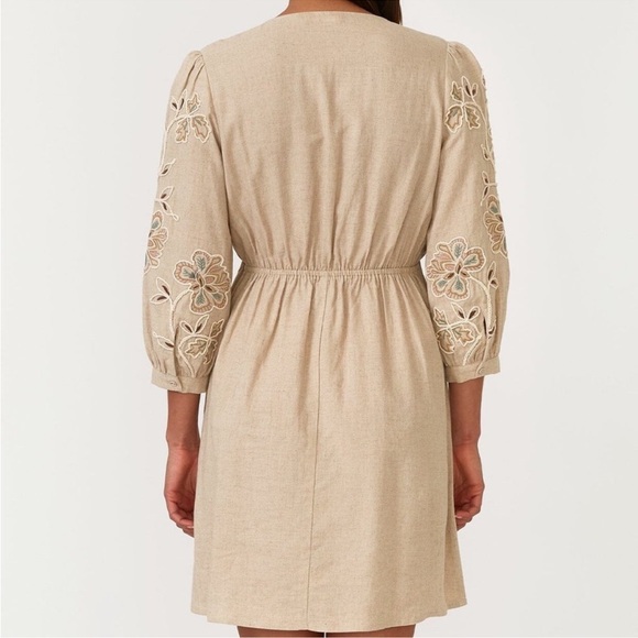 Love Stitch Shiloh Beige Embroidered V-Neck Mini Dress - Picture 2 of 6